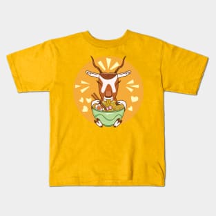 Addax eating ramen, Asian noodles food and desert wildlife, wild animals art, Bovidae family, sahara desert, cute animal friendly, wildlife , cute wild animals Kids T-Shirt